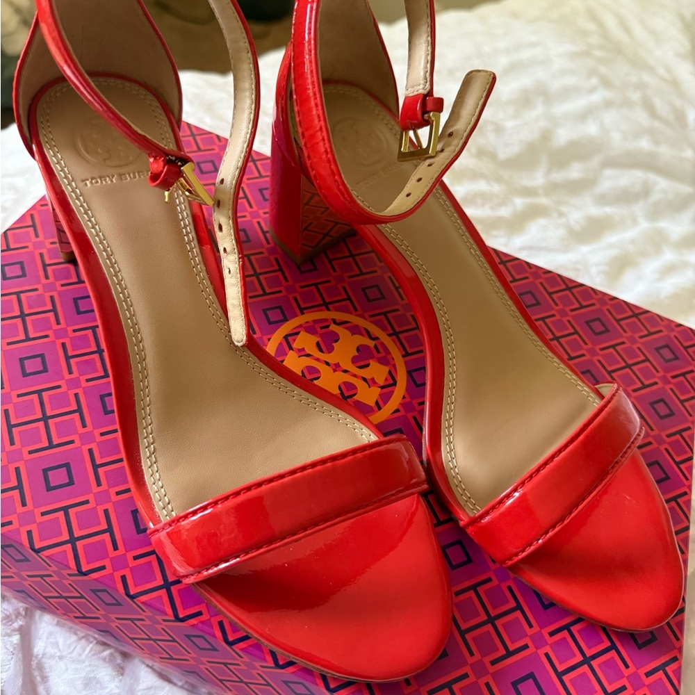 Tory Burch Red Heels with Ankle Straps